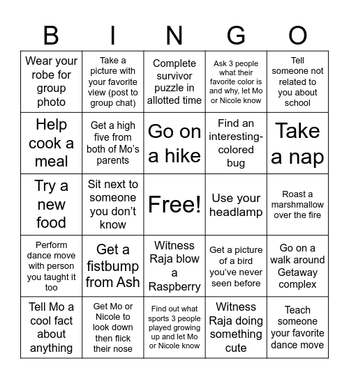 Camp CocoMo Bingo Card