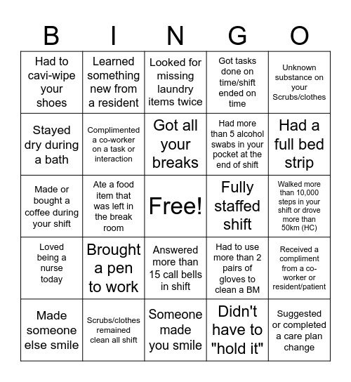 Nurses week bingo Card