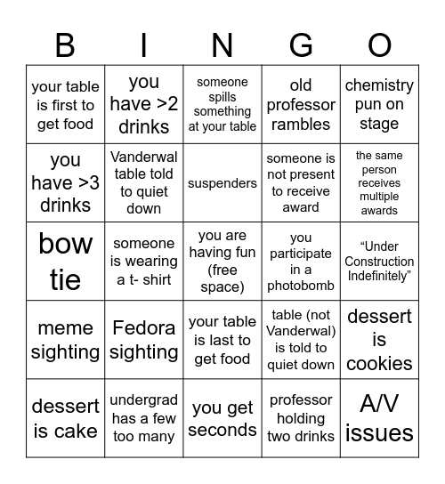 dinner bingo Card