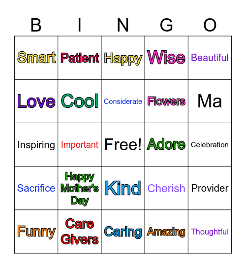 Happy Mother's Day Bingo Card