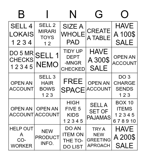 Children's BINGO Card