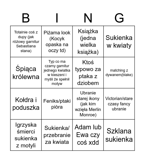 Met gala Bingo Card