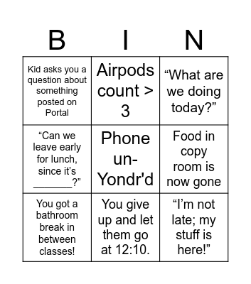 3rd Period Bingo! Bingo Card