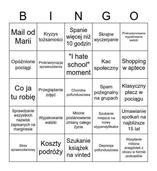 Bingo pofunduszowe Bingo Card