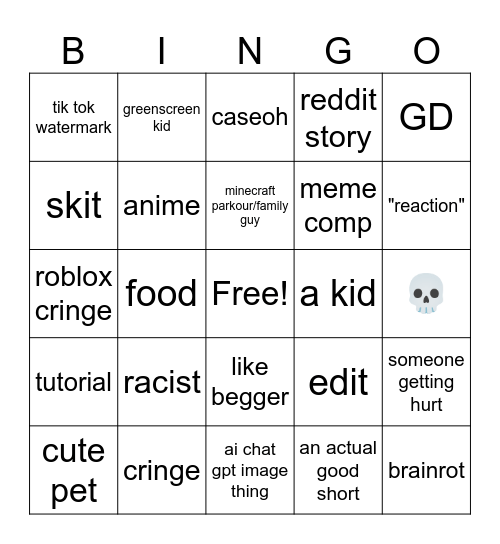 shorts bingo Card