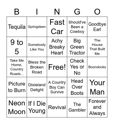 MM Country Bingo #1 Bingo Card