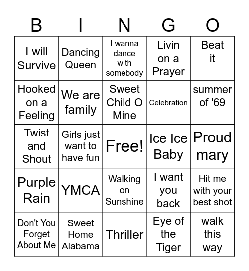 80s Rock Bingo Card