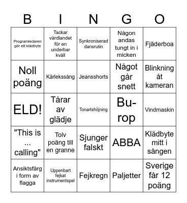 Eurovision 2024 Bingo Card