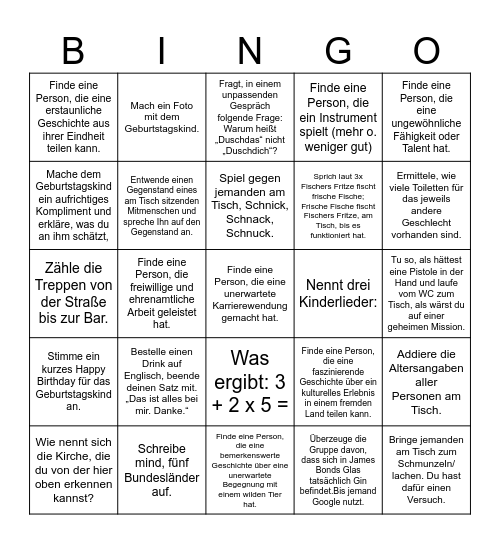 Beim Kochen Bingo Card