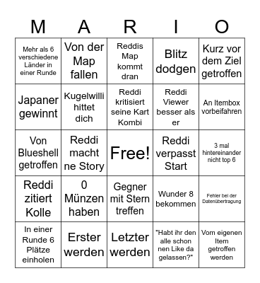 Mario Kart Bingo Card