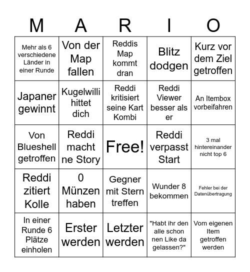 Mario Kart Bingo Card