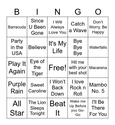Music Bingo Card