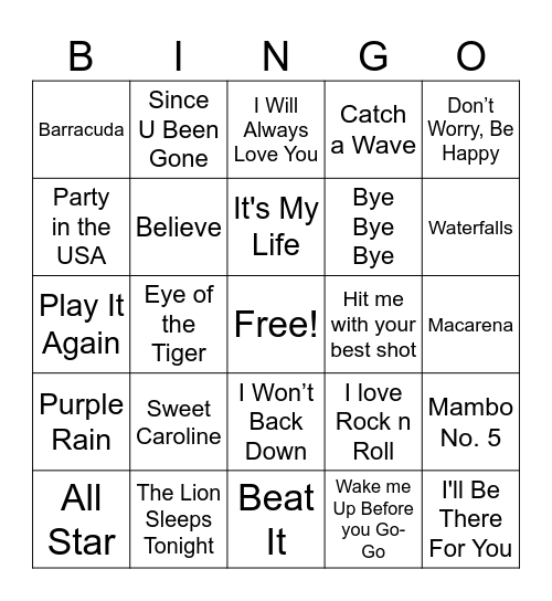 Music Bingo Card