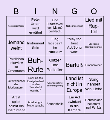 Eurovision Song Contest 2024 Bingo! Bingo Card