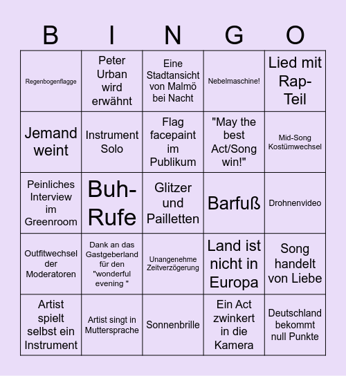 Eurovision Song Contest 2024 Bingo! Bingo Card