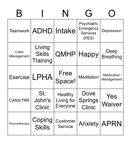 CFS Bingo Card