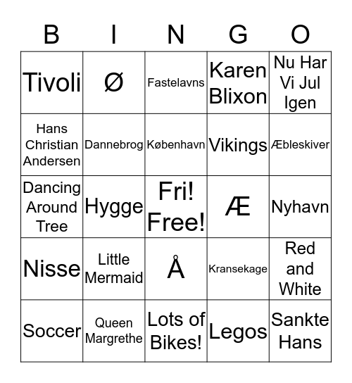 DANISH BINGO Card