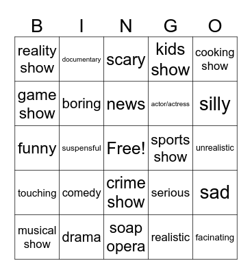 la televison Bingo Card