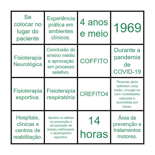 BINGO DA FISIOTERAPIA Bingo Card