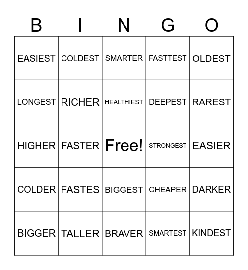 SUFFIXES ER - EST Bingo Card