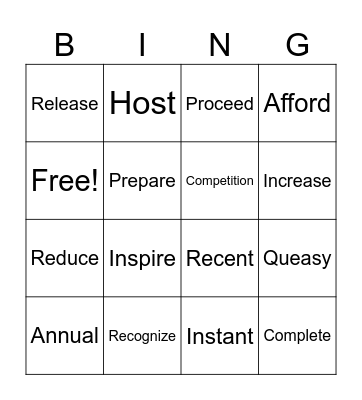 Vocabulary Bingo Card