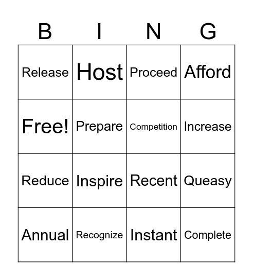 Vocabulary Bingo Card