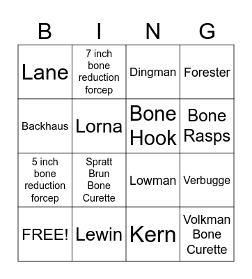 Bone Holding Instruments Bingo Card
