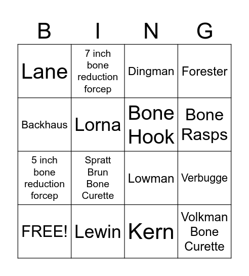 Bone Holding Instruments Bingo Card