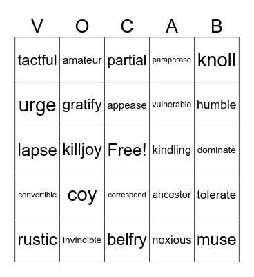 Vocabulary 13-16 Bingo Card