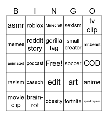 youtube shorts bingo Card