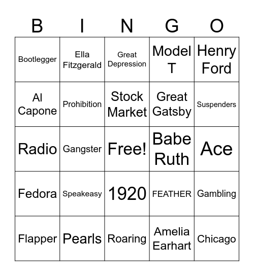 1920's Bingo Card