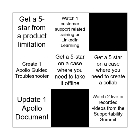 Supportability Bingo Card