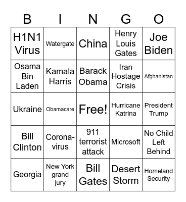 Modern America Bingo Card