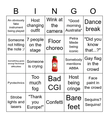 Eurovision 2024 Semifinal Final Bingo Card