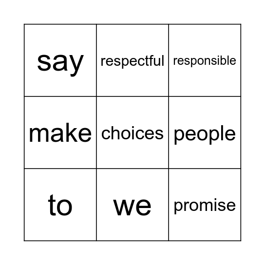 Tripp Promise Bingo MONDAY Bingo Card