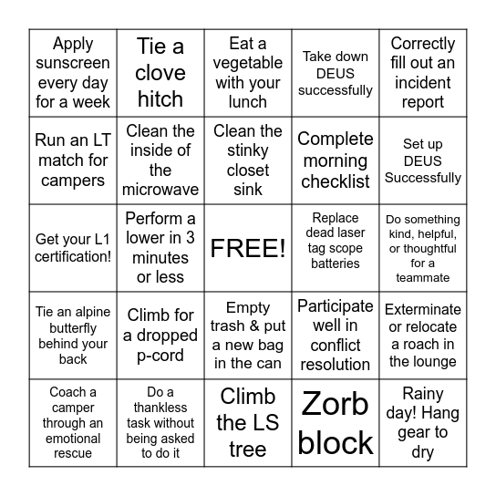 OA Bingo Card