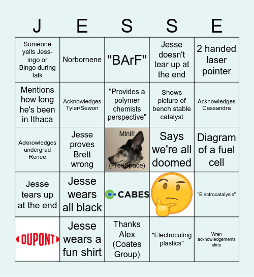 Jess-ingo Bingo Card