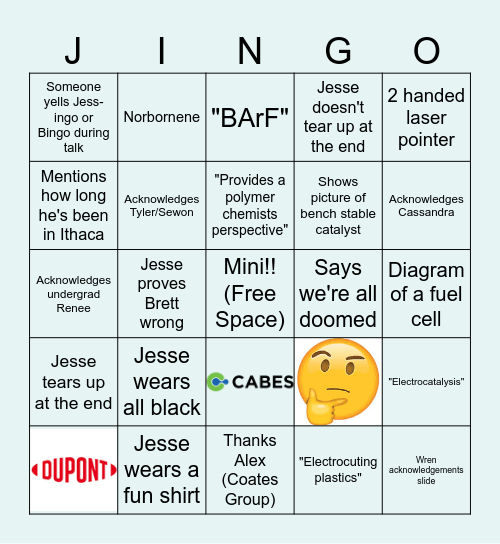 Jess-ingo Bingo Card