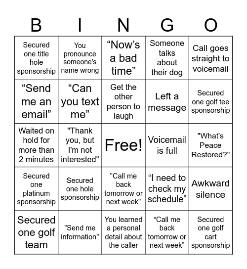 Peace Restored Call Night Bingo Card