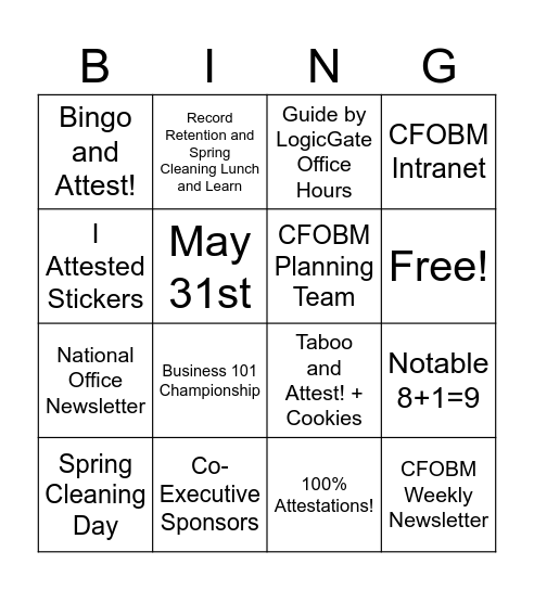 Care For Our Business Month! Bingo Card