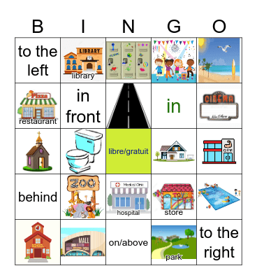 Places/Direction Words Bingo Card