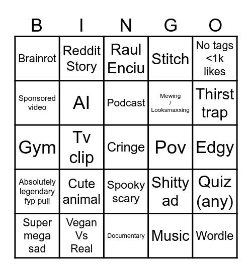 Fyp bingo Card