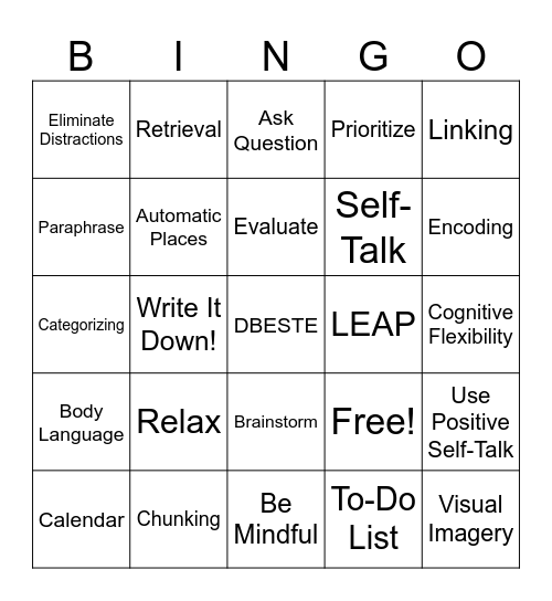 Cog Rem Bingo Card