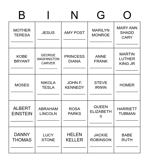 5TH GRADE WAX MUSEUM Bingo Card