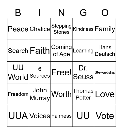 UU Bingo Card