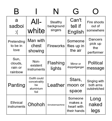 Eurovision Bingo Card