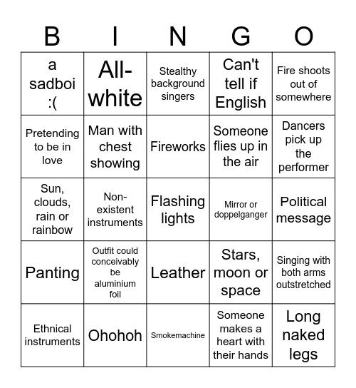 Eurovision Bingo Card