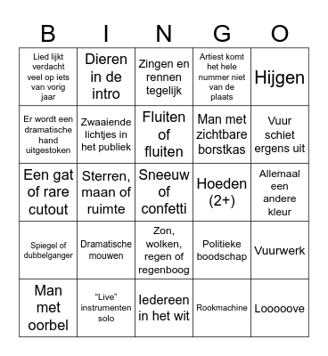 Eurovisie Bingo 2024 Bingo Card