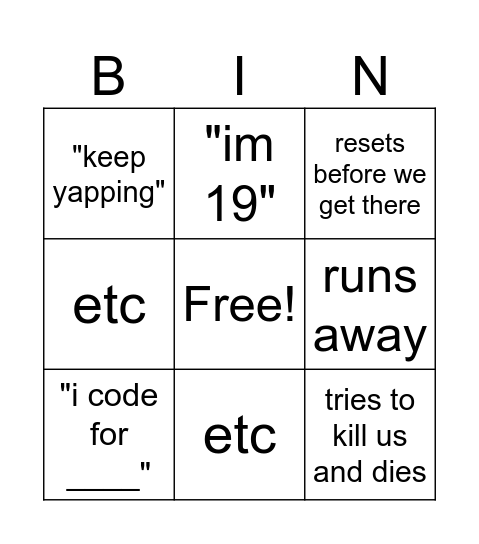 bingo!! Bingo Card