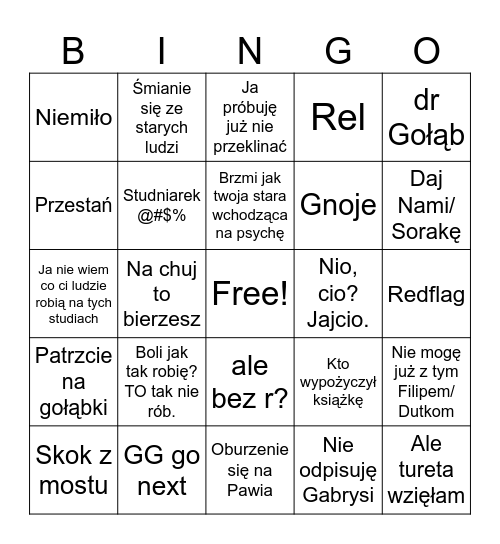Bingo z Kingą Bingo Card